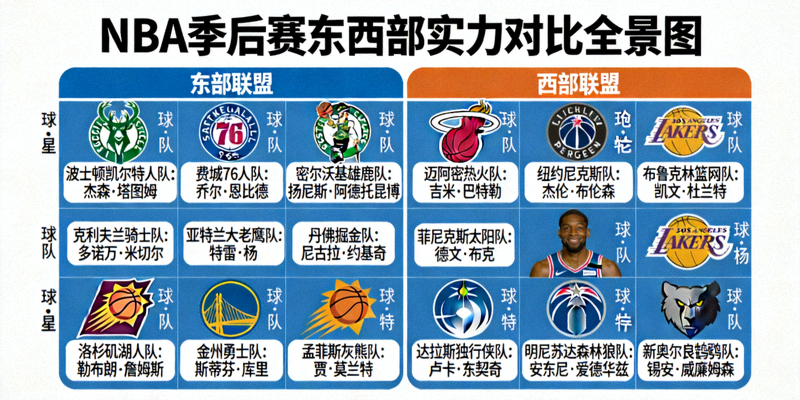 NBA季后赛东西部实力对比全景图 - 球星与球队Logo集合